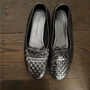 Silver Freda Salvador Roma Woven Leather Flats